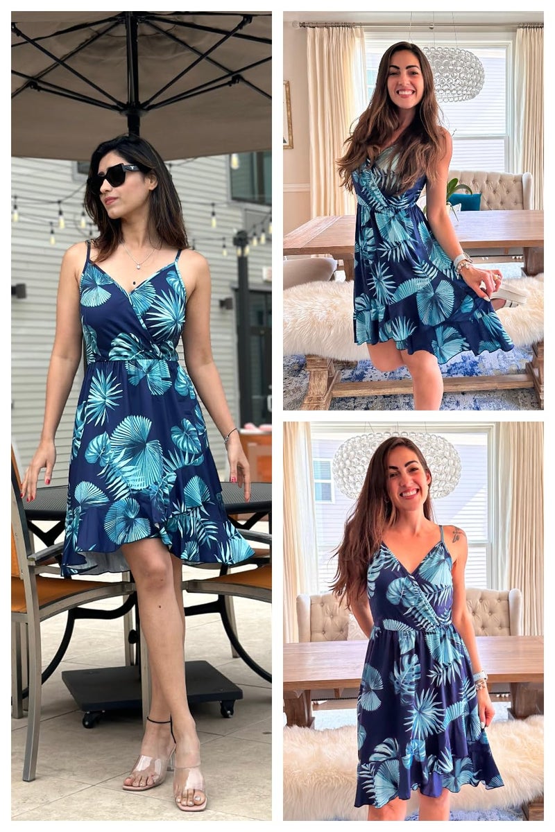 ULTRANICE Womens Summer Dresses Sundresses Casual Spring Trendy Flowy Wrap Midi Beach Wedding Guest Vacation Outfits Clothes V Neck Spaghetti Strap Dress(Blue Blue Green Floral,XXL) - Image 5